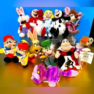 DISNEY EXCLUSIVE NWT 1990s ALICE IN WONDERLAND BEAN BAG PLUSH COMPLETE SET OF 12